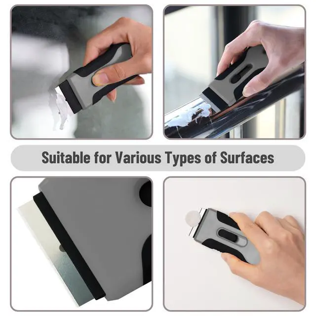 Alt view image 3 of 7 - Razor Blade Scraper Tool, 2 Pack, 30 Extra Stainless Steel Blades, Anti-Slip Ergonomic Handle Design, Razor Scraper Set for Cleaning Window, Paint, Oven, Glass, Stove