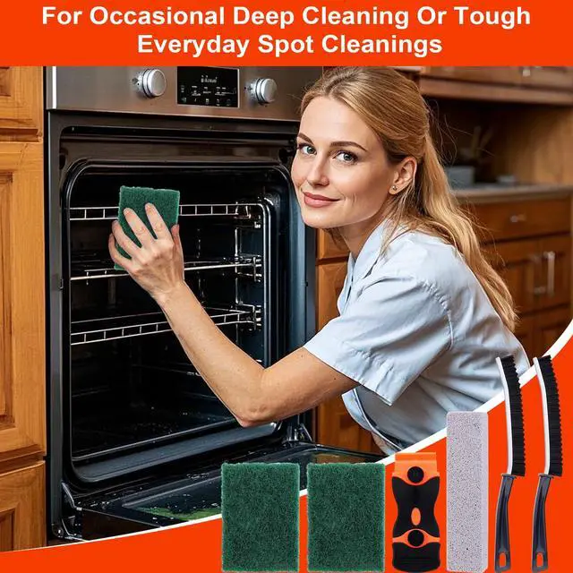 Alt view image 4 of 7 - Heavy Duty Oven Cleaner Tools, Oven Cleaning Accessories, Oven Cleaning Kit with Crevice Cleaning Brush, Razor Blade Scraper, Pumice Stone, Cleaning Rags