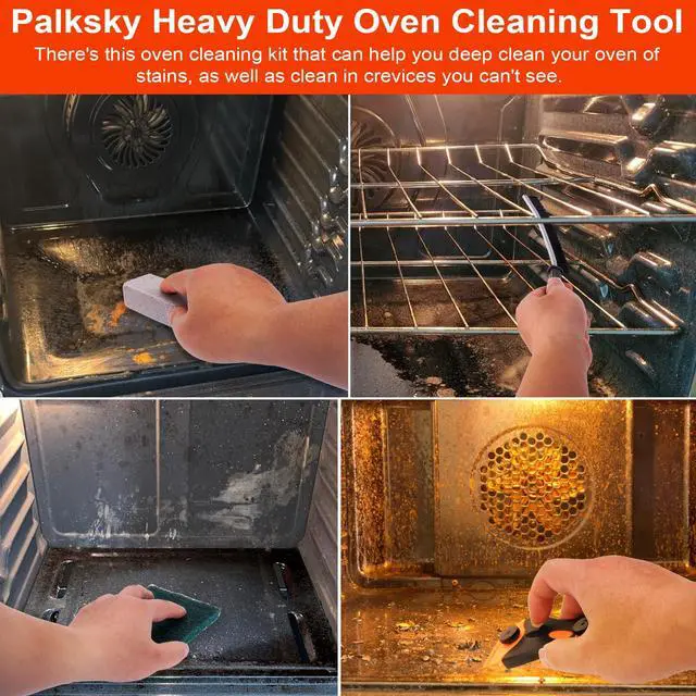 Alt view image 3 of 7 - Heavy Duty Oven Cleaner Tools, Oven Cleaning Accessories, Oven Cleaning Kit with Crevice Cleaning Brush, Razor Blade Scraper, Pumice Stone, Cleaning Rags
