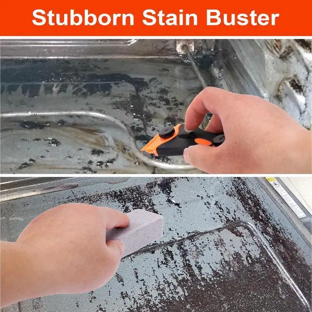 Alt view image 5 of 7 - Heavy Duty Oven Cleaner Tools, Oven Cleaning Accessories, Oven Cleaning Kit with Crevice Cleaning Brush, Razor Blade Scraper, Pumice Stone, Cleaning Rags