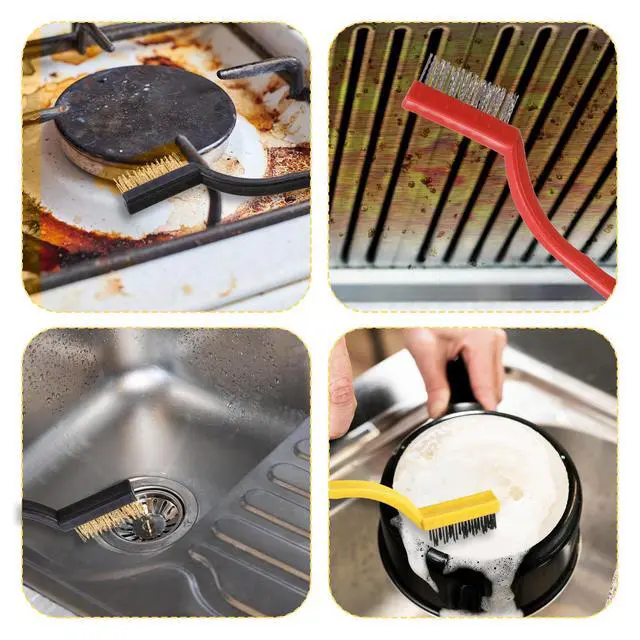 Alt view image 6 of 7 - 5 Pack Kitchen Stove Cleaning Brush + Scraper Tool Set, Stainless Steel and Nylon Brush Head Brushes Heavy Duty Scraper for Gas Burners Cooktop Pan Brass Kitchen, Bathroom, Range Hood Grease Grime