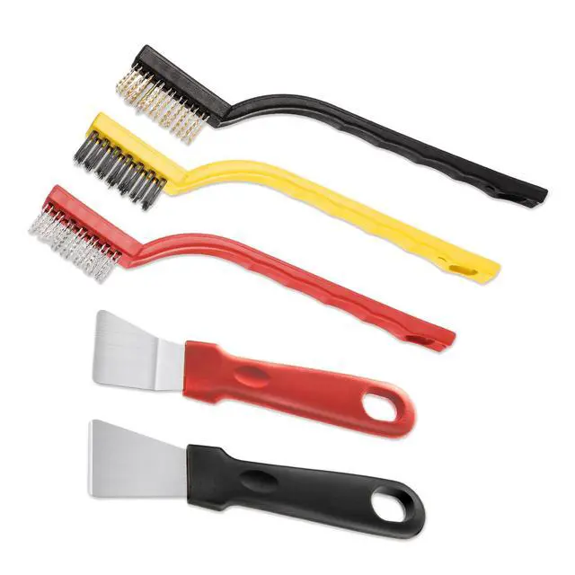 Alt view image 7 of 7 - 5 Pack Kitchen Stove Cleaning Brush + Scraper Tool Set, Stainless Steel and Nylon Brush Head Brushes Heavy Duty Scraper for Gas Burners Cooktop Pan Brass Kitchen, Bathroom, Range Hood Grease Grime