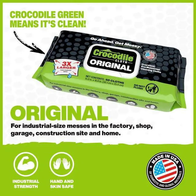 Alt view image 2 of 7 - Original Cleaning Wipes, Heavy-Duty Multi-Surface Hand & Tool Wipes, Water-Based, Safe on Skin, 50 Count, 15 x 10 Inch