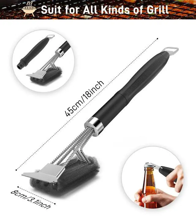 Alt view image 2 of 7 - Grill Brush and Scraper-18 Adjustable Handle Safe BBQ Grill Brush for Outdoor Grill-Deep BBQ Clearning Brush wih Bottle Operner Extra Strong Grill Cleaner Accessories for Gas/Charcoal Grilling Grates