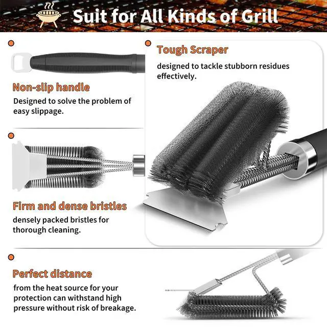 Alt view image 4 of 7 - Grill Brush and Scraper-18 Adjustable Handle Safe BBQ Grill Brush for Outdoor Grill-Deep BBQ Clearning Brush wih Bottle Operner Extra Strong Grill Cleaner Accessories for Gas/Charcoal Grilling Grates