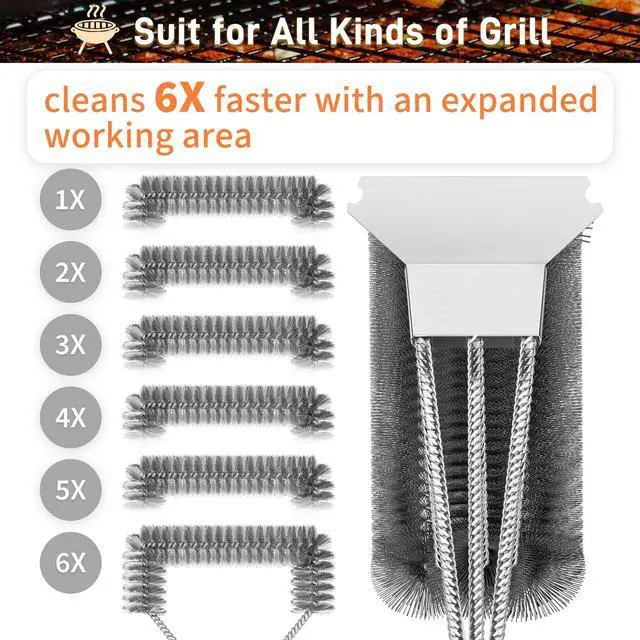 Alt view image 5 of 7 - Grill Brush and Scraper-18 Adjustable Handle Safe BBQ Grill Brush for Outdoor Grill-Deep BBQ Clearning Brush wih Bottle Operner Extra Strong Grill Cleaner Accessories for Gas/Charcoal Grilling Grates