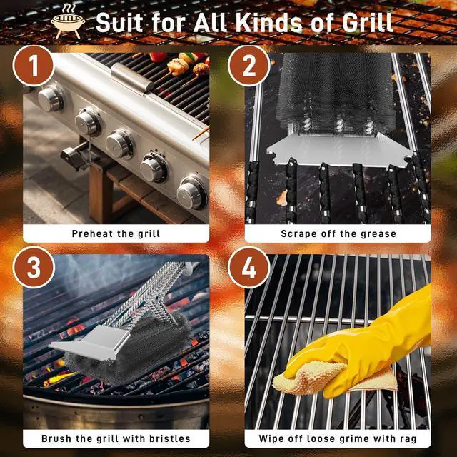 Alt view image 6 of 7 - Grill Brush and Scraper-18 Adjustable Handle Safe BBQ Grill Brush for Outdoor Grill-Deep BBQ Clearning Brush wih Bottle Operner Extra Strong Grill Cleaner Accessories for Gas/Charcoal Grilling Grates
