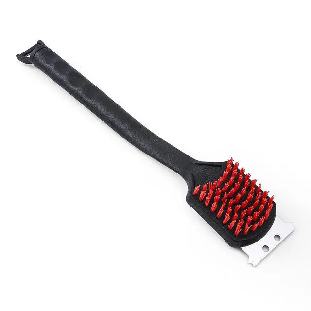 Alt view image 2 of 4 - Grill Cleaning Brush with Nylon Bristles and Scraper, Heavy Duty BBQ Grill Cleaner Tool with Rubber Handle and Bottle Opener, Outdoor Grill Brush for Cooled Grates, 17 Inch