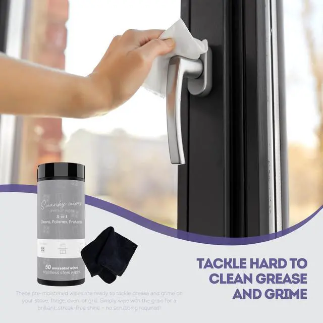 Alt view image 3 of 7 - Stainless Steel Cleaner Wipes - Grime & Grease Remover Kitchen Cleaning Supplies - Clean & Shine, For Stove Top, Refrigerator, Sink, Oven, & Household Appliances - Canister, 100 Count