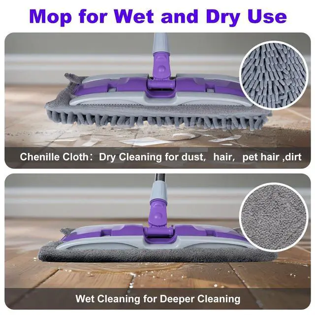 Alt view image 5 of 7 - Microfiber Mops for Floor Cleaning ,Wet Dry Flat Mop with Stainless Steel Telescopic Handle,4 Reusable Mop Pads , Dust Mop for Hardwood Floors ,Home,Laminate,Tile,Hardwoods Cleaning (Purple)