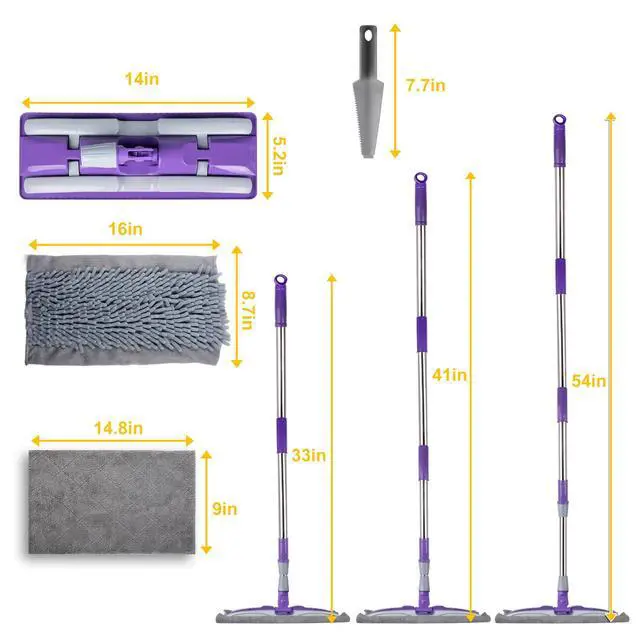 Alt view image 2 of 7 - Microfiber Mops for Floor Cleaning ,Wet Dry Flat Mop with Stainless Steel Telescopic Handle,4 Reusable Mop Pads , Dust Mop for Hardwood Floors ,Home,Laminate,Tile,Hardwoods Cleaning (Purple)