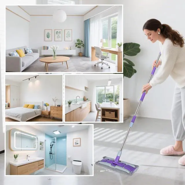 Alt view image 7 of 7 - Microfiber Mops for Floor Cleaning ,Wet Dry Flat Mop with Stainless Steel Telescopic Handle,4 Reusable Mop Pads , Dust Mop for Hardwood Floors ,Home,Laminate,Tile,Hardwoods Cleaning (Purple)