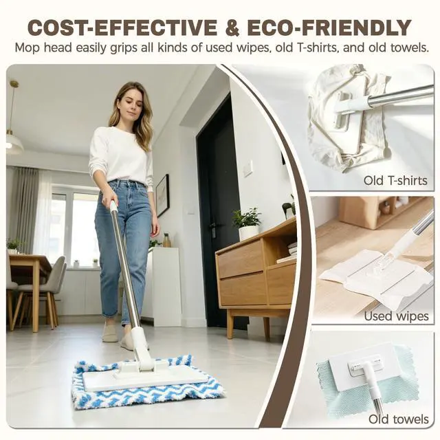 Alt view image 7 of 7 - Hands Free Flat Mop, Snap Grip Mini Mop, Cloth Changing Mini Mop