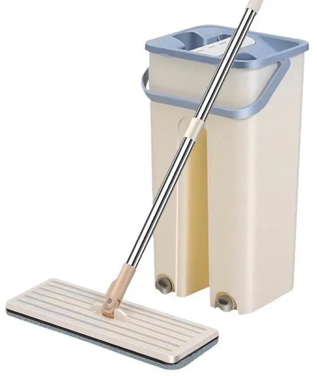Main image of Mop and Bucket with Wringer Set, Hands Free Flat Floor Mop and Bucket, 4 Washable Microfiber Pads Included, Wet and Dry Use, Home Floor Cleaning System for All Floor Types and Windows