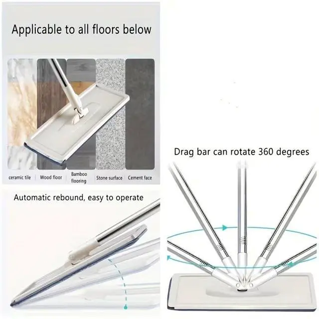 Alt view image 3 of 7 - Mop and Bucket with Wringer Set, Hands Free Flat Floor Mop and Bucket, 4 Washable Microfiber Pads Included, Wet and Dry Use, Home Floor Cleaning System for All Floor Types and Windows