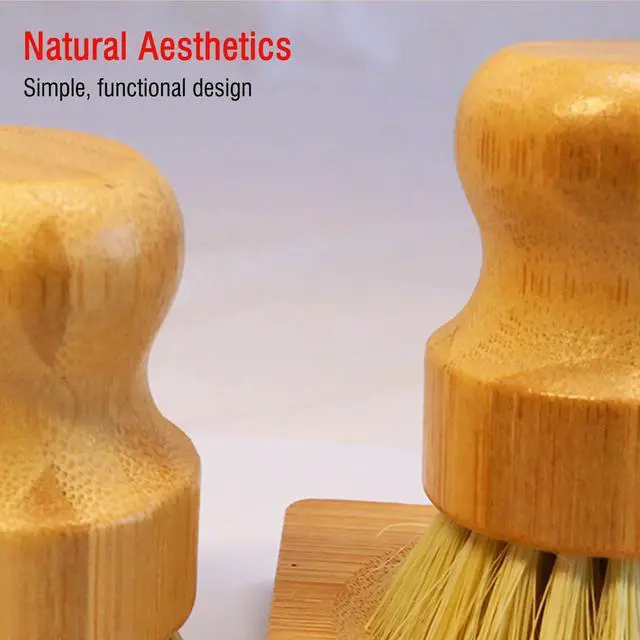 Alt view image 4 of 7 - Bamboo Vegetable Brush Set, Natural Bristle Dish Brush with Holder, Eco Friendly Soft Dish Scrubber Kitchen Brush for Dishes