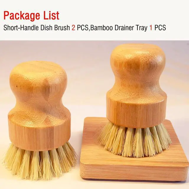 Alt view image 7 of 7 - Bamboo Vegetable Brush Set, Natural Bristle Dish Brush with Holder, Eco Friendly Soft Dish Scrubber Kitchen Brush for Dishes