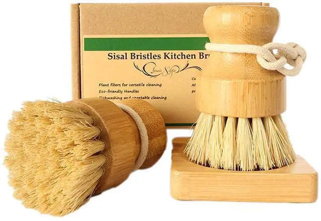 Main image of Bamboo Vegetable Brush Set, Natural Bristle Dish Brush with Holder, Eco Friendly Soft Dish Scrubber Kitchen Brush for Dishes