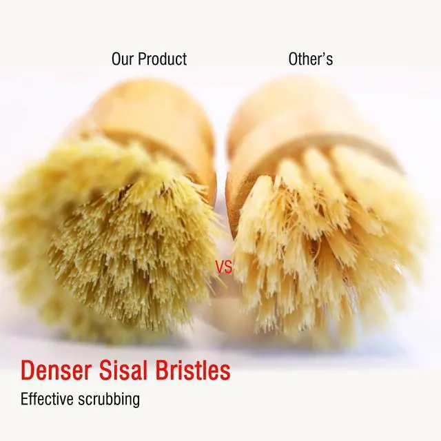 Alt view image 5 of 7 - Bamboo Vegetable Brush Set, Natural Bristle Dish Brush with Holder, Eco Friendly Soft Dish Scrubber Kitchen Brush for Dishes