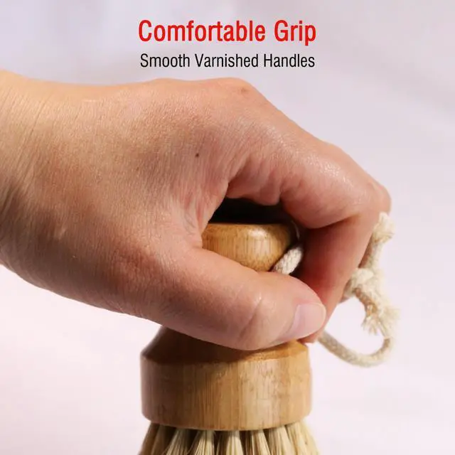 Alt view image 6 of 7 - Bamboo Vegetable Brush Set, Natural Bristle Dish Brush with Holder, Eco Friendly Soft Dish Scrubber Kitchen Brush for Dishes