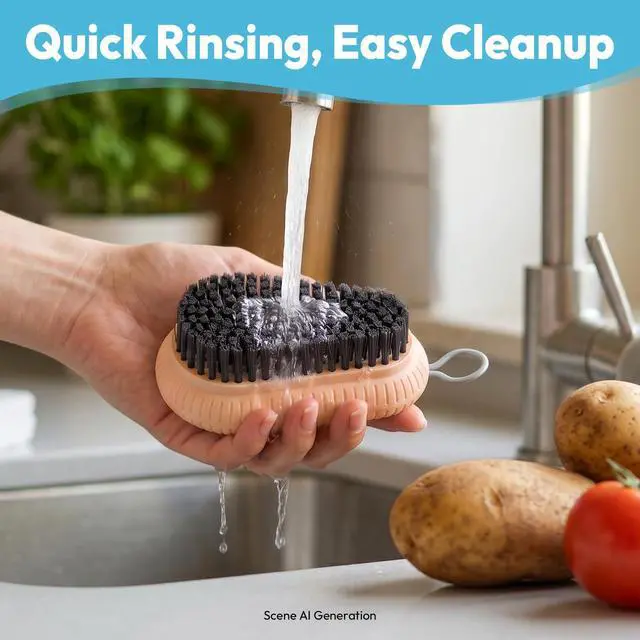 Alt view image 5 of 7 - Fruit and Vegetable Brush, Multi-Purpose Produce Scrubber Brush with Non-Slip Handle & Hanging Loop