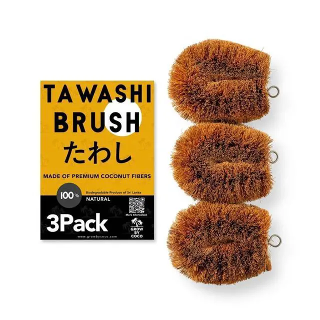Alt view image 2 of 5 - Pack of 3 Tawashi Vegetable Scrub Brush,100% Natural Coconut Coir Fiber VegetableBrush, Ideal for Fruit Scrub, Dish Brush for Kitchen Cleaning Needs, Kamenoko Japanese Design