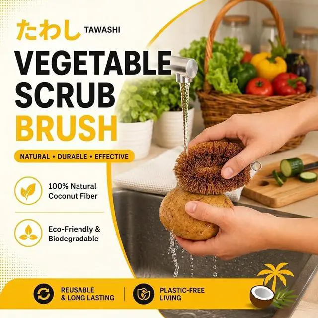 Alt view image 3 of 5 - Pack of 3 Tawashi Vegetable Scrub Brush,100% Natural Coconut Coir Fiber VegetableBrush, Ideal for Fruit Scrub, Dish Brush for Kitchen Cleaning Needs, Kamenoko Japanese Design