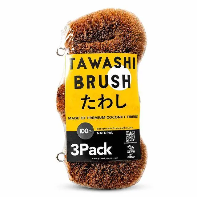 Main image of Pack of 3 Tawashi Vegetable Scrub Brush,100% Natural Coconut Coir Fiber VegetableBrush, Ideal for Fruit Scrub, Dish Brush for Kitchen Cleaning Needs, Kamenoko Japanese Design
