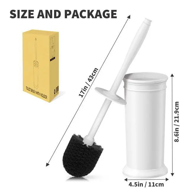 Alt view image 3 of 3 - Toilet Brush, Toilet Bowl Brush with Extra Long Handle Durable Bristles Toilet Scrubber and Covered Holder for Toilet Brush Set for Bathroom Cleaning (White, 1 Set)