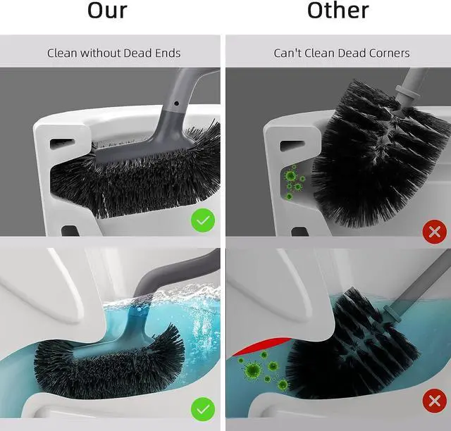 Alt view image 2 of 5 - Toilet Bowl Brush Holder Set: Bathroom Deep Cleaning Toilet Cleaner Scrubber Under Rim with Curved Bristle for Dead Corner Clean - Hidden Rv Toilet Decorative Accessories with Caddy- Gray