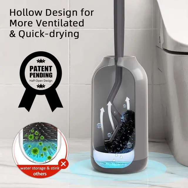Alt view image 3 of 5 - Toilet Bowl Brush Holder Set: Bathroom Deep Cleaning Toilet Cleaner Scrubber Under Rim with Curved Bristle for Dead Corner Clean - Hidden Rv Toilet Decorative Accessories with Caddy- Gray