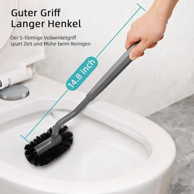 Alt view image 4 of 5 - Toilet Bowl Brush Holder Set: Bathroom Deep Cleaning Toilet Cleaner Scrubber Under Rim with Curved Bristle for Dead Corner Clean - Hidden Rv Toilet Decorative Accessories with Caddy- Gray