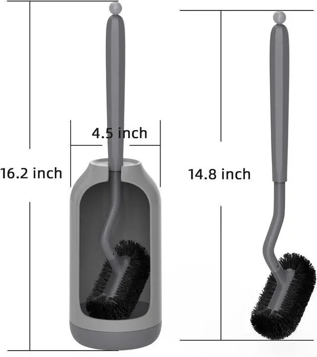 Alt view image 5 of 5 - Toilet Bowl Brush Holder Set: Bathroom Deep Cleaning Toilet Cleaner Scrubber Under Rim with Curved Bristle for Dead Corner Clean - Hidden Rv Toilet Decorative Accessories with Caddy- Gray