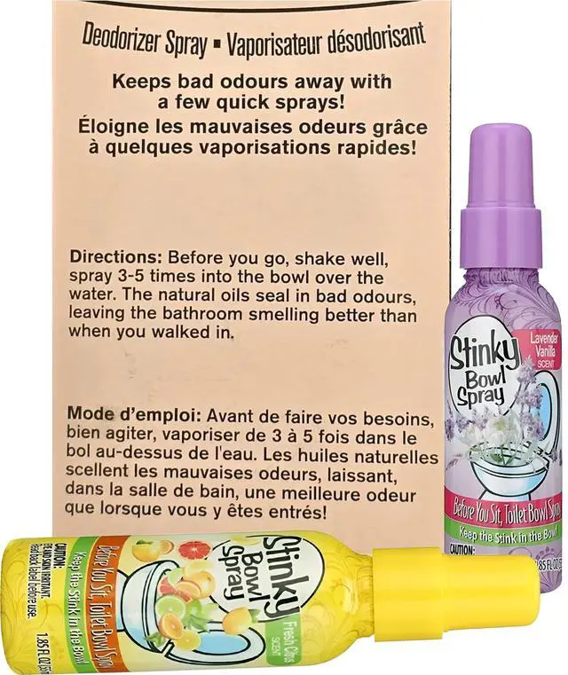 Alt view image 2 of 7 - Set of 2 Stinky Bowl Spray 1.85oz - Before You Go Toilet Bathroom Deodorizer - Features Fresh Citrus Scent and Lavender Scent!