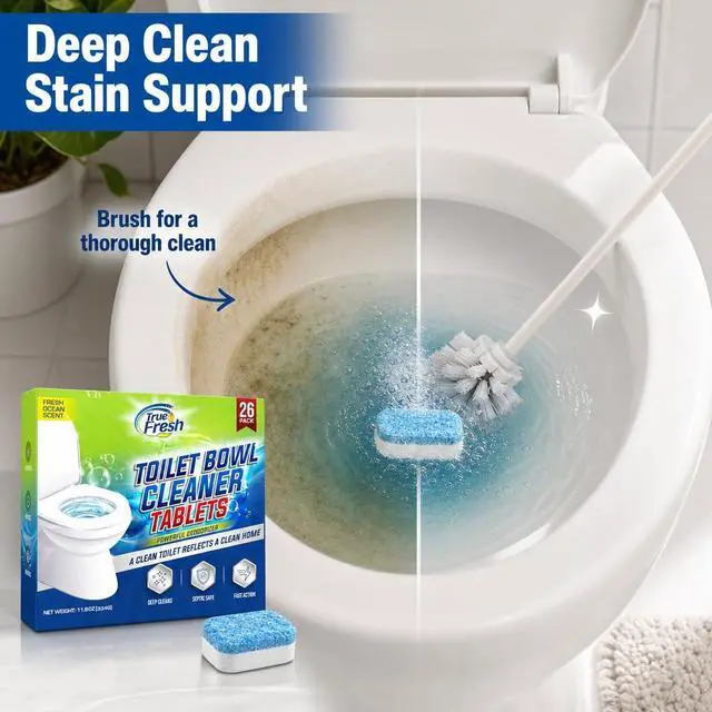 Alt view image 4 of 7 - Toilet Bowl Cleaner Tablets 26 Pack Deodorizer & Septic Safe Deep Cleaning, Odor Eliminator, Stain Remover for Long-Lasting Freshness Fresh Ocean Scent