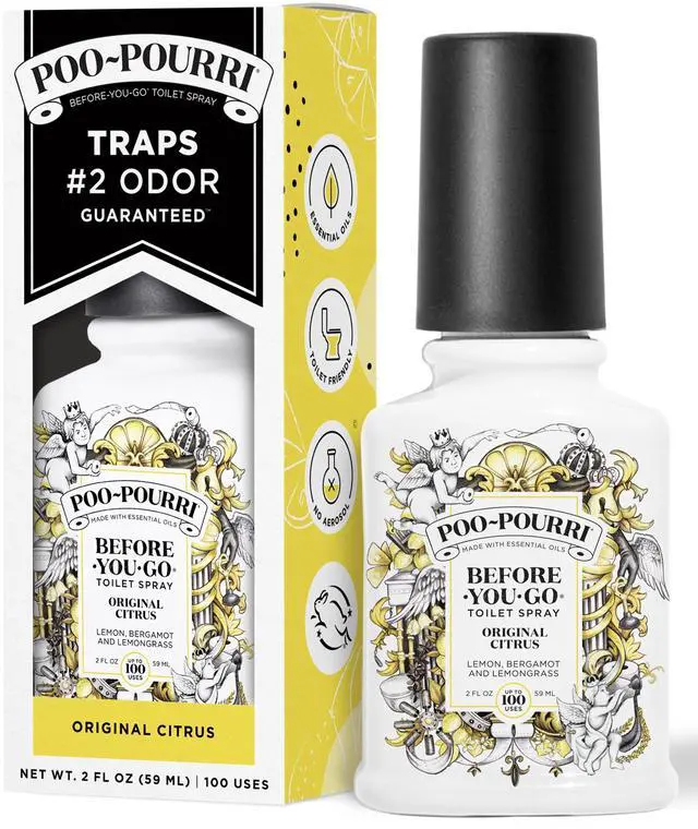 Main image of Before-You-Go Toilet Spray, Original Citrus, 2 Fl Oz, Up to 100 Uses, Bathroom Odor Deodorizer with Essential Oils for Home or Work, Travel Essentials, TSA Approved Size, Lemon Bergamot