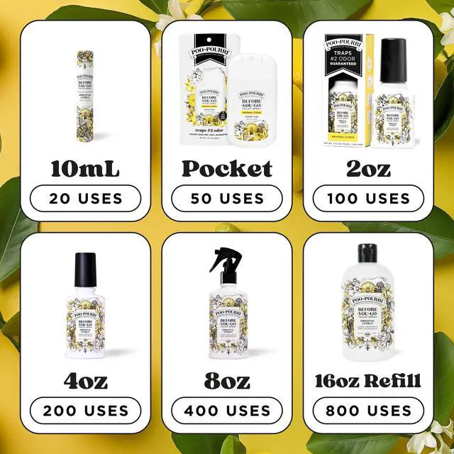 Alt view image 6 of 6 - Before-You-Go Toilet Spray, Original Citrus, 2 Fl Oz, Up to 100 Uses, Bathroom Odor Deodorizer with Essential Oils for Home or Work, Travel Essentials, TSA Approved Size, Lemon Bergamot