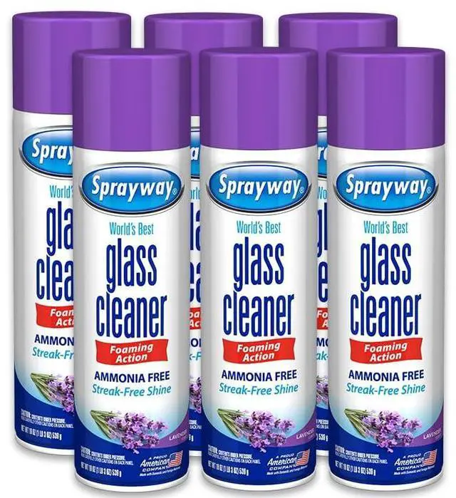 Main image of Glass Cleaner Lavender Scent Foaming Aerosol Spray, 19oz, Pack of 6 | Ammonia-Free, Streakless, Fast-Acting | Cleans & Polishes Glass Surfaces | Removes Fingerprints, Dust, Dirt, Smoke Film