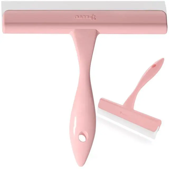 Main image of 5" Silicone Shower Squeegee for Glass Doors & Car Windows - Small & Mini Size Streak-Free Cleaner, Bathroom, Mirror, Tile Scraper - Compact Pink with Hanging Hole, Kitchen Safe Water Blade
