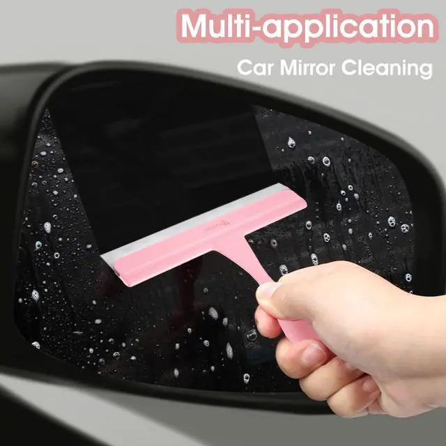 Alt view image 3 of 6 - 5" Silicone Shower Squeegee for Glass Doors & Car Windows - Small & Mini Size Streak-Free Cleaner, Bathroom, Mirror, Tile Scraper - Compact Pink with Hanging Hole, Kitchen Safe Water Blade