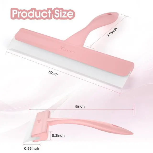 Alt view image 4 of 6 - 5" Silicone Shower Squeegee for Glass Doors & Car Windows - Small & Mini Size Streak-Free Cleaner, Bathroom, Mirror, Tile Scraper - Compact Pink with Hanging Hole, Kitchen Safe Water Blade