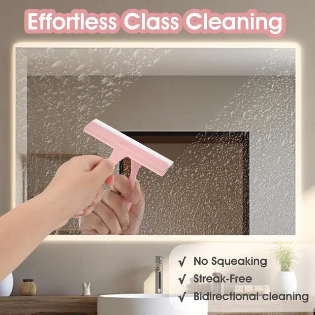 Alt view image 2 of 6 - 5" Silicone Shower Squeegee for Glass Doors & Car Windows - Small & Mini Size Streak-Free Cleaner, Bathroom, Mirror, Tile Scraper - Compact Pink with Hanging Hole, Kitchen Safe Water Blade