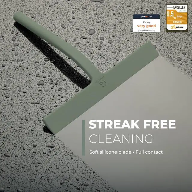 Alt view image 2 of 7 - Silicone Shower Squeegee for Glass Doors & Mirrors with Stainless Steel Core, Streak-Free & No-Squeak Window Cleaning, 3-in-1 No-Drill Mount (Hook/Suction/Adhesive),Green, 9 Inches