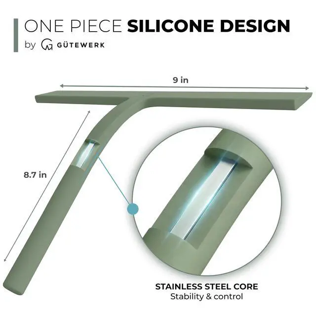 Alt view image 4 of 7 - Silicone Shower Squeegee for Glass Doors & Mirrors with Stainless Steel Core, Streak-Free & No-Squeak Window Cleaning, 3-in-1 No-Drill Mount (Hook/Suction/Adhesive),Green, 9 Inches