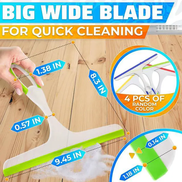 Alt view image 2 of 7 - 4Pcs 9.5 Hand Squeegee for Shower Glass - Durable Plastic Grip, Random Colors, Flexible Silicone Blade, Easy Hanging Hook, Lightweight Ergonomic Shower Squeegee for Glass Doors, Windows, and Tiles