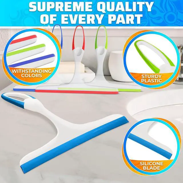 Alt view image 3 of 7 - 4Pcs 9.5 Hand Squeegee for Shower Glass - Durable Plastic Grip, Random Colors, Flexible Silicone Blade, Easy Hanging Hook, Lightweight Ergonomic Shower Squeegee for Glass Doors, Windows, and Tiles