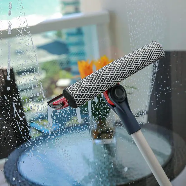 Alt view image 2 of 6 - Professional Window Squeegee | 2-in-1 Window Cleaner Sponge and Soft Rubber Strip With Telescopic Extension Pole 20" - 30"(50cm-76cm) | Adjustable To Clean From Multiple Angles