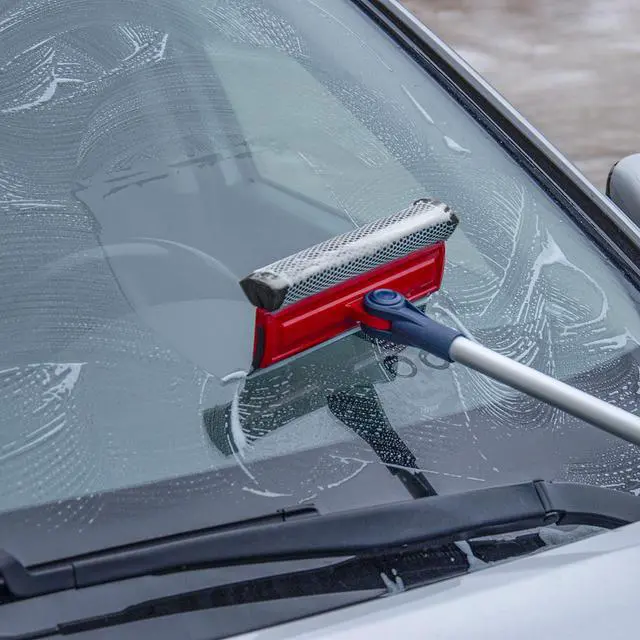 Alt view image 3 of 6 - Professional Window Squeegee | 2-in-1 Window Cleaner Sponge and Soft Rubber Strip With Telescopic Extension Pole 20" - 30"(50cm-76cm) | Adjustable To Clean From Multiple Angles