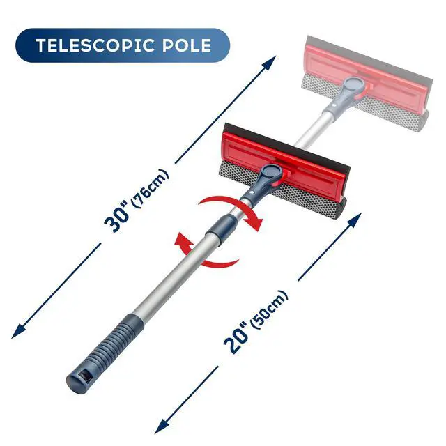 Alt view image 4 of 6 - Professional Window Squeegee | 2-in-1 Window Cleaner Sponge and Soft Rubber Strip With Telescopic Extension Pole 20" - 30"(50cm-76cm) | Adjustable To Clean From Multiple Angles