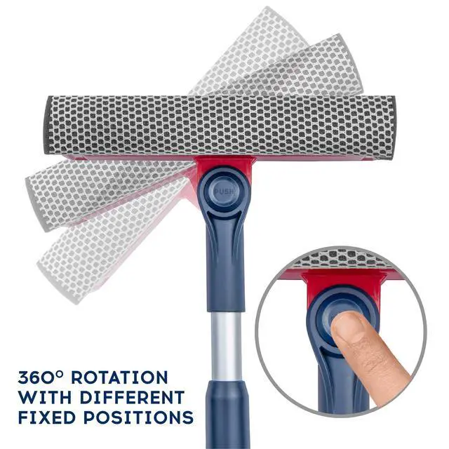 Alt view image 5 of 6 - Professional Window Squeegee | 2-in-1 Window Cleaner Sponge and Soft Rubber Strip With Telescopic Extension Pole 20" - 30"(50cm-76cm) | Adjustable To Clean From Multiple Angles